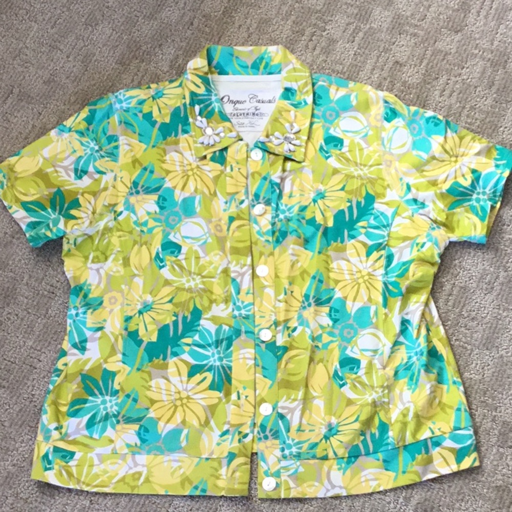 Onque Casuals/ yellow & Teal/sh sl Top/ Size XL